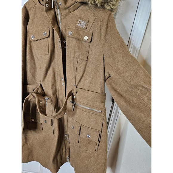 Rocawear Trench Retro Hip Hop 90s Hooded trench Coat Size 2XL Wool Blend Womens - Picture 9 of 16